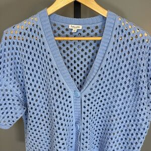 Splendid Blue Open Knit Crochet Cardigan Short Sleeve Size S